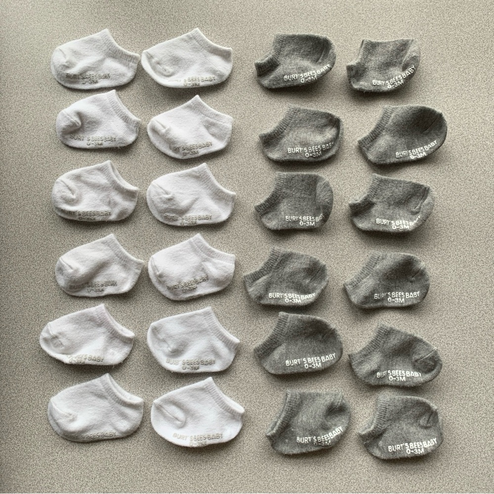 Burt's Bees Baby White and Gray Socks 12 Pairs 0-3 Mos - Picture 12 of 12